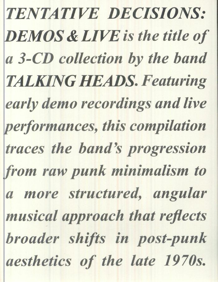 Tentative Decisions: Demos & Live - 3CD CD cover