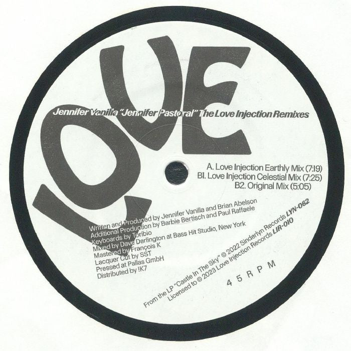 Jennifer Pastoral: Love Injection Remixes - Vinyl Single vinyl record cover
