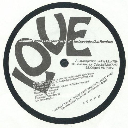 Jennifer Pastoral: Love Injection Remixes - Vinyl Single vinyl record cover