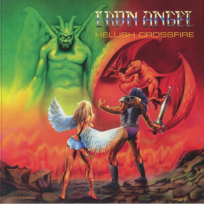Hellish Crossfire - Reissue Orange and Black Galaxy Vinyl LP vinyl record cover