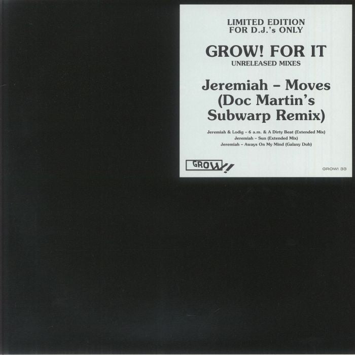 Grow! For It: Unreleased Mixes - Vinyl EP vinyl record cover