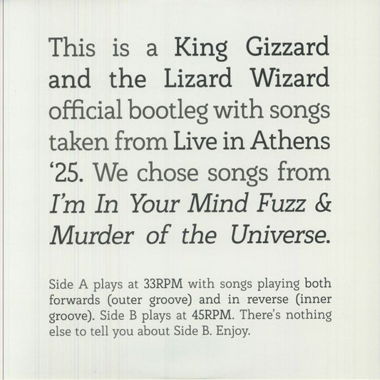 Songs From I'm In Your Mind Fuzz & Murder Of The Universe Live In Athens '25 - Vinyl LP vinyl record cover