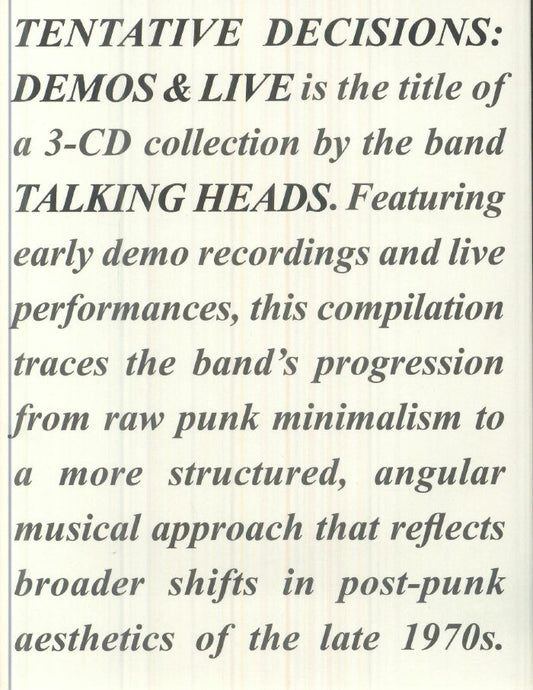Tentative Decisions: Demos & Live - 3CD CD cover