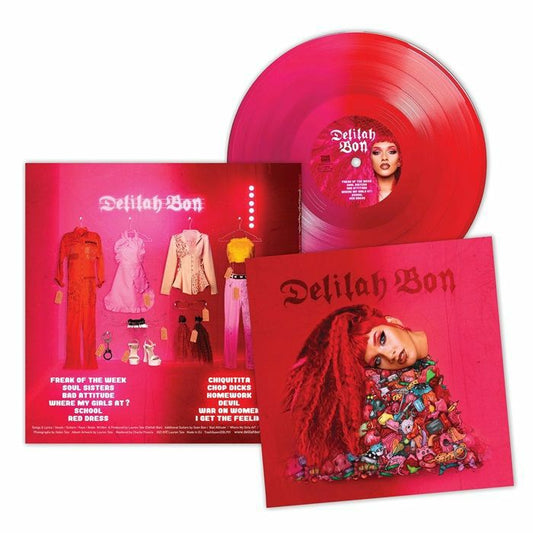 Delilah Bon - Red & Pink Split Vinyl LP vinyl record cover