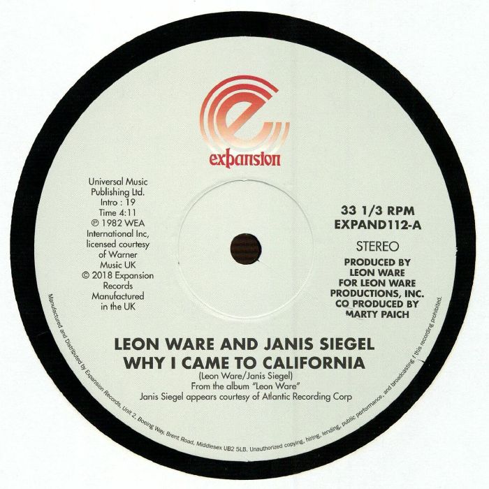 Why I Came To California - Vinyl Single vinyl record cover
