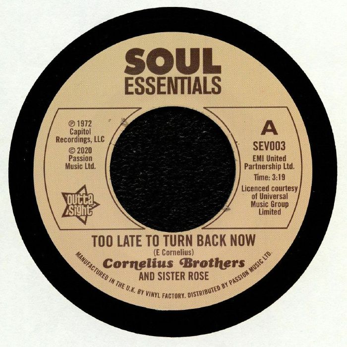 Too Late To Turn Back Now - Vinyl Single vinyl record cover